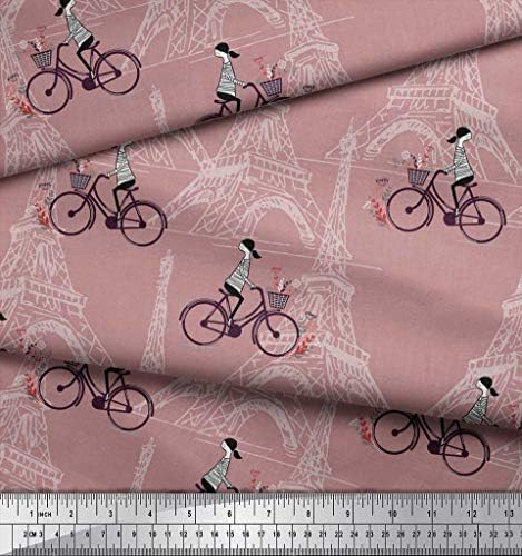 Памучен трикотажная плат Soimoi за момичета, велосипеди и Айфеловата кула като архитектурен принтом, шевна плат с ширина 58 см