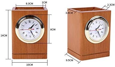 YUANFLQ Квадратен Държач за Химикалки от Масивна Дървесина, Поставка за Моливи, В Комплект с Часовник и 2 Отделения За съхранение, Многофункционален Настолен Органайзер За Канцеларски, Декоративни Орнаменти, Контейнер