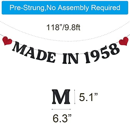 НАПРАВЕН е ПРЕЗ 1958 Г., Банер, Предварително Нанизанный, Черни Лъскави Хартиени Гирлянди за Украса на парти в чест на 65-годишнината на мъжете, 65TH Birthday Party, Букви Черен цвят, ABCpartyland