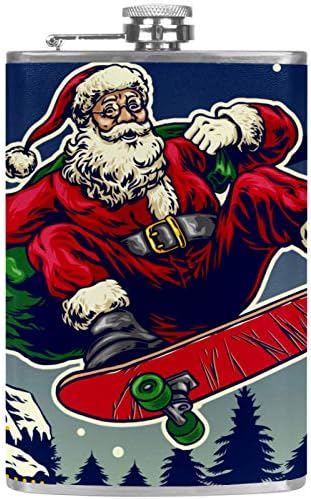 Фляжка за алкохол от Неръждаема стомана Запечатани с Фуния 7,7 унция в Кожа джоба една Чудесна Идея за подарък Фляжка - Рождество христово-Дядо Коледа-Екскурзия-Скейтборд