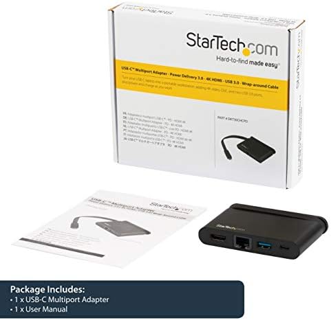StarTech.com Многопортовый USB адаптер C - Портативна докинг станция USB-C с 4K, HDMI - 100 W PD 3.0 Автоматизиран, 1x USB-A, 1x USB-C, GbE - Thunderbolt 3 и USB Type-C зарядно за лаптоп за пътуване - Mac и Windows