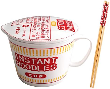 Купа за спагети за бързо приготвяне Hanghaijia Керамика с капак, Креативна Купа за супа Ramen, Капак за Чаши, Купа за Студентски Обяд (Цвят: Червен размер: M)