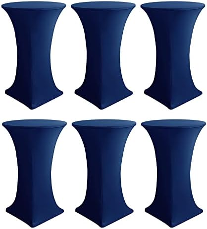 Седалките за коктейлни маси HolidayIdeas, 6 Опаковки Коктейлни Покривки с Квадратни части от еластична ликра (тъмно-син цвят, подходяща за маси с диаметър 27 -29 х височина 42)