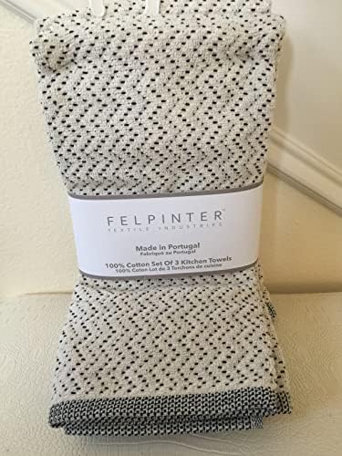 Комплект кухненски кърпи / хавлии Felpinter от 3 елементи, произведени в Португалия, 19x27 Черни шевове на бял кърпи памук