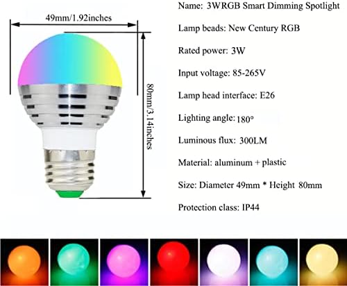 Led Крушка 3W E26 RGB, с Променящ се Цвят, с дистанционно управление 7 Цвята, за Начало на Празничното осветление на сцената, Затемняемая, AC85-265V, опаковка от 6