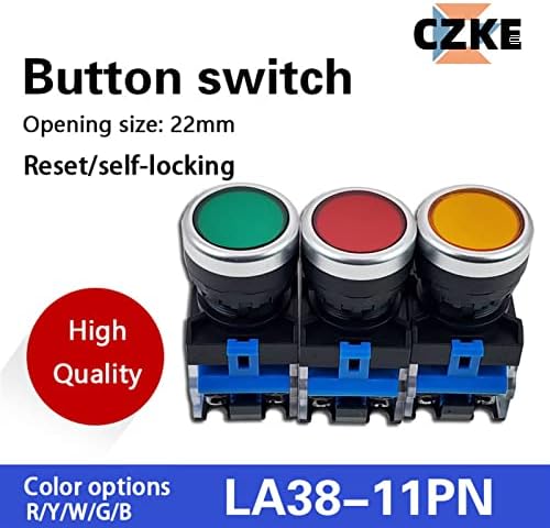 AXTI 6шт 22 мм LA38 Бутон превключвател с плоска глава 1NO 1NC Мигновени бутон ключове LA38-11 6 цвята Нормално отворен + нормално затворен (Цвят: бял, размер: самостоятелно блокиране вид)