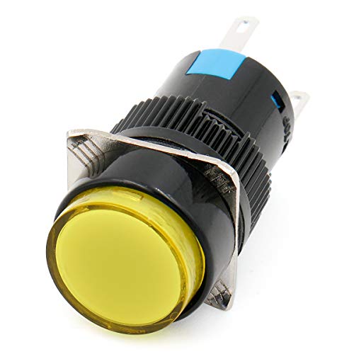 Baomain 5/8 16 мм Бутон Превключвател Миг през Цялата Капачка Led Лампа Жълта Светлина DC 12V SPDT 5 Pin 5 Pack