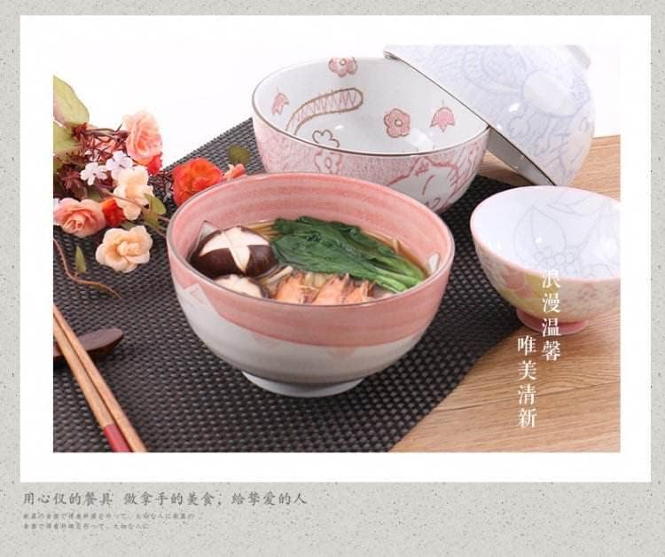 JapanBargain 2483, Японски Порцеланови Чаши, Купа за ориз, Купа за Супа, Купа за ядки, Купа за Тикви, Розово Модел Maneki Neko Smiling Лъки Котка, Произведено в Япония, 5 инча, опаковки от 2