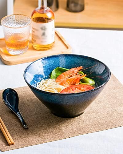 Големи Обслужването на купички за салата, супа и рамена, Керамични Японската Купа за юфка Ramen обем 71 унция с Пръчици за хранене, Лъжици и щанд - Супер Големи Чаши за у?