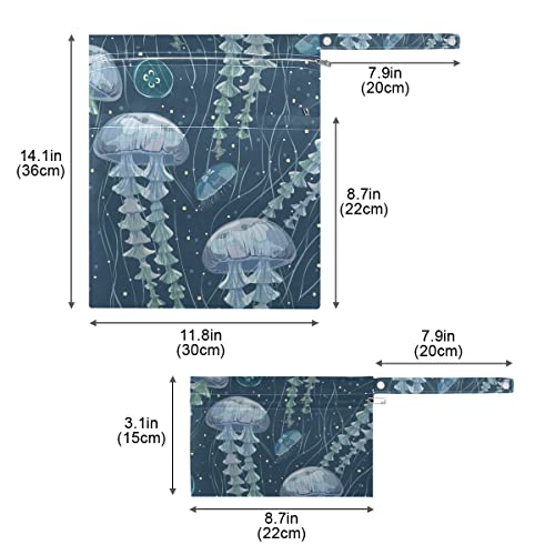 Сини Медузи Влажна, Суха Чанта за многократна употреба Влажна Пелена Чанта за Бански костюми Водоустойчив Влажен Органайзер с Два Джоба с Цип Дръжка за Плажа, детски Колички, Мръсна спортни Облекла,