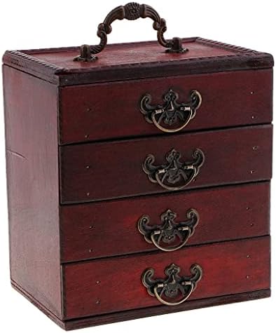 Ковчег За Бижута Антични 4 Слоя Калъф За Съхранение Кутия, Сандък Със Съкровище Дървени Художествени Занаяти Антични Кутия За Съхранение На Жените