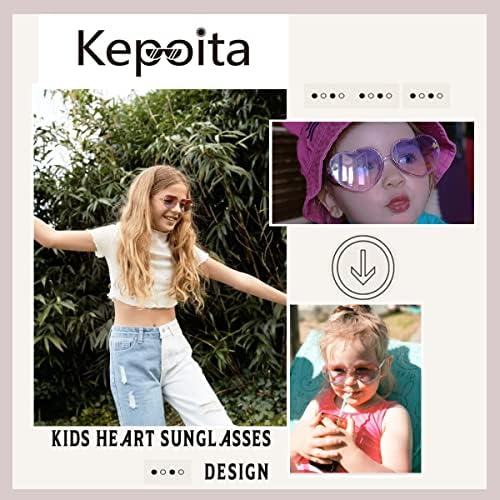 Kepoita Детски Слънчеви очила с форма на Сърце за Малки Момичета 3-10 Години, Скъпа Мода Защита UV400