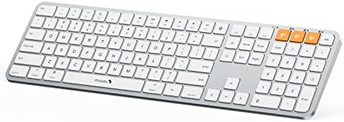 Bluetooth клавиатура ProtoArc с подсветка за Mac, Ультратонкая Безжична клавиатура K100-A за Mac, Акумулаторна чрез USB-C, Свързване на до 3 устройства, в пълен размер, за MacBook Pro, MacBook Air, iMac, iPad, Сребристо-бял