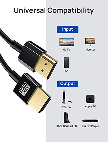 Кабел JSAUX 8K HDMI 2.1 3 фута [Ултратънък], и 4K 8K Тънък 48 gbps, сплетен кабел HDMI с ултра висока скорост, 4K при 120 Hz 144 Hz, 8K при 60 Hz, HDR 10, HDCP 2.2 и 2.3, eARC е Съвместим с Roku TV / HDTV / PS5/ Blu-ray