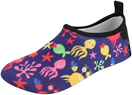 Qvkarw/ Детска тънка и дишащи обувки за плуване, плажни обувки гумени подметки с анимационни герои от аквапарка, обувки за гмуркане, детски обувки на токчета (тъмно син