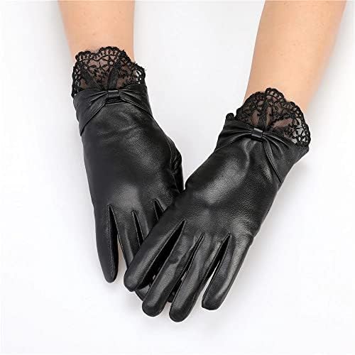 N/A Женски Есенно-зимни Кожени ръкавици с дантела с ръкавици на пръстите на краката, Тоалетни ръкавици (Цвят: D, Размер: Код M)